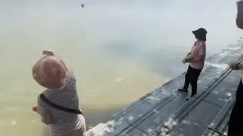 多名女子放生鱼后又往河道投掷异物