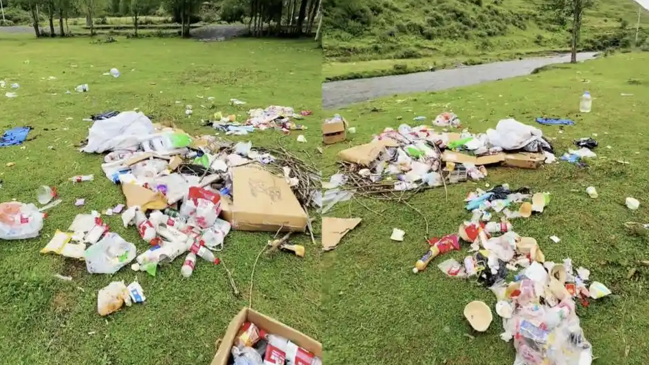  网红被指河边露营留下大量垃圾