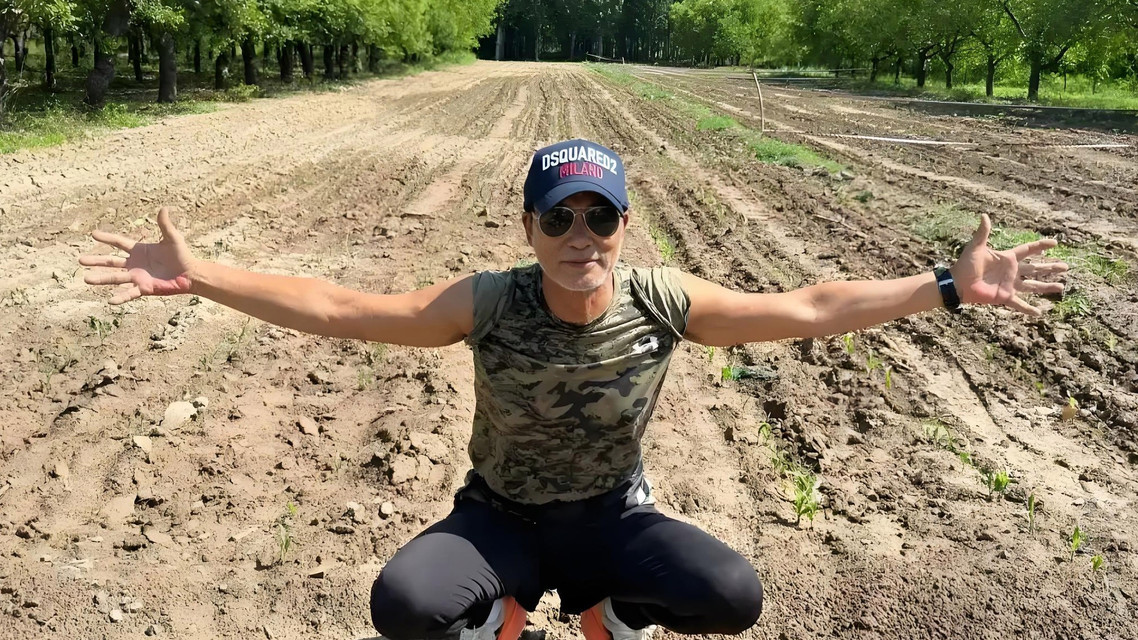  任达华在山东老家收完麦子又种玉米