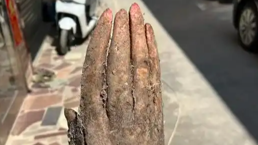 村民挖出长指甲盖的手掌山药