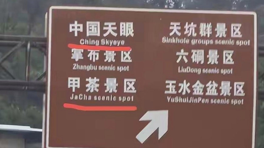 中国天眼景区指示牌China写成Ching