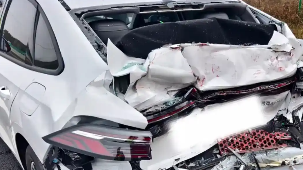 司机智驾松手致车突停 后方大货追尾