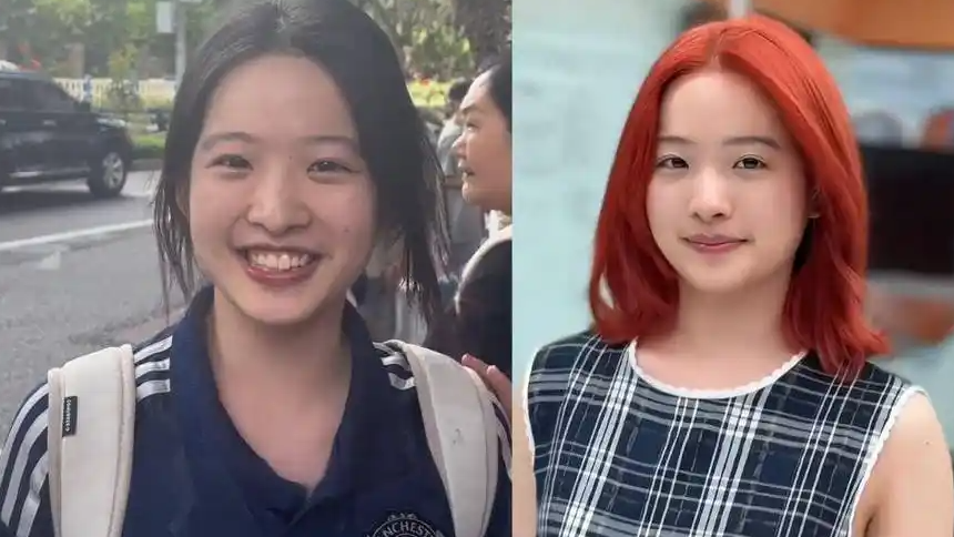 酷似林依晨的高考女生染红发了