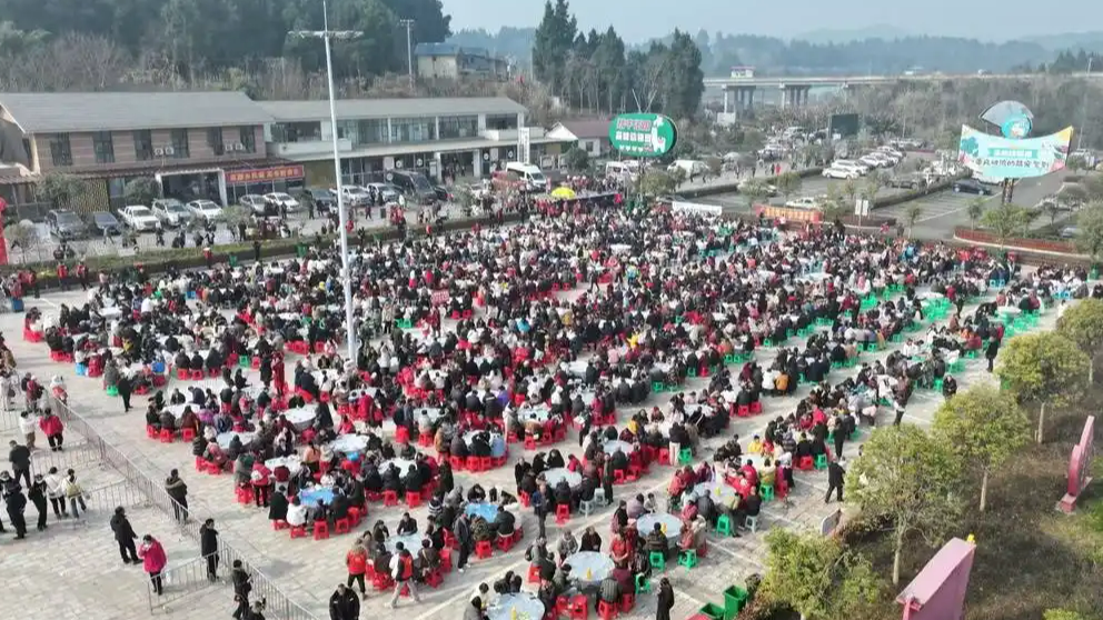村庄免费年猪宴每天400桌 有人5点来