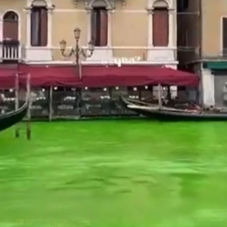 环保少女和同伴将威尼斯大运河染绿