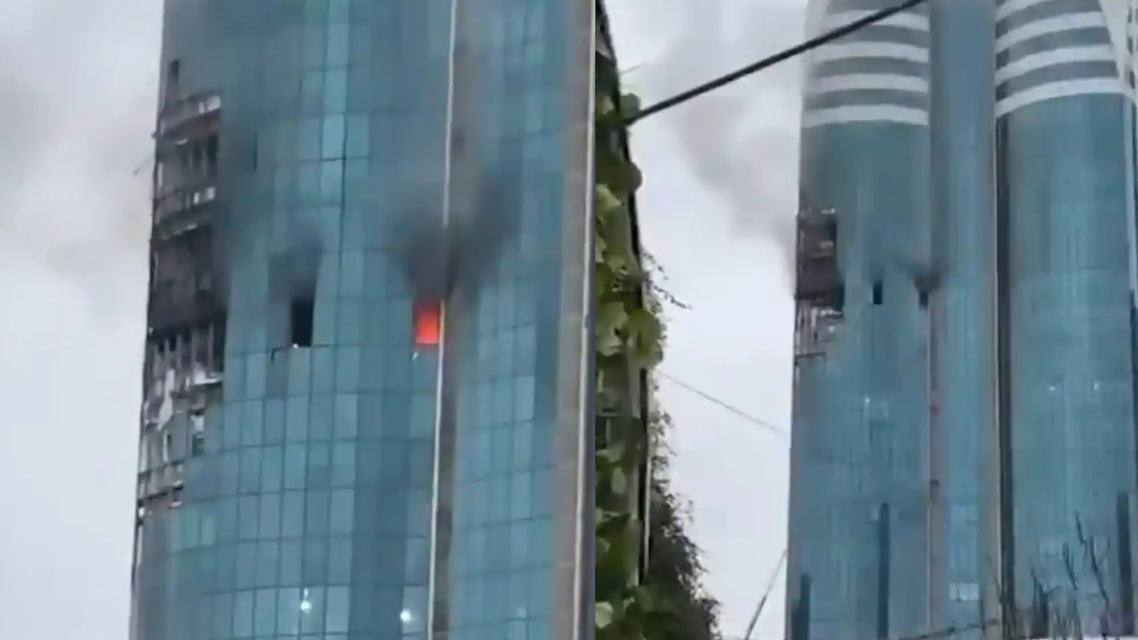 俄车臣首府遭袭 高楼被无人机炸大洞